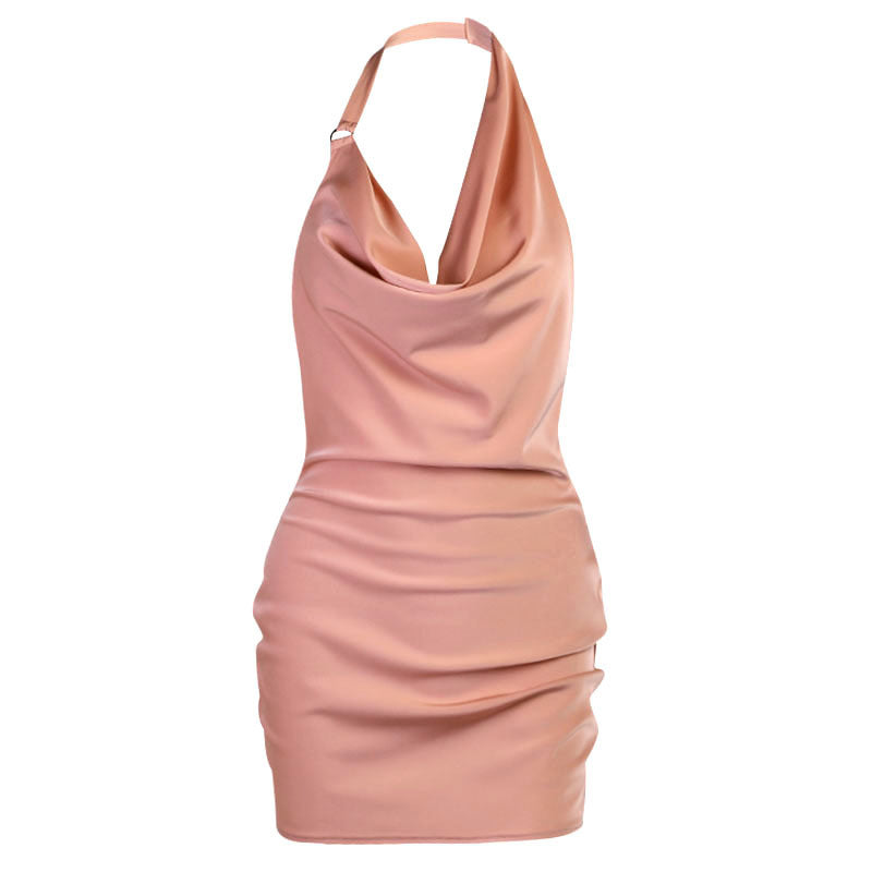 Satin-Partykleid mit V-Ausschnitt, rückenfrei, ärmelloses Mini-Sommer-Partykleid